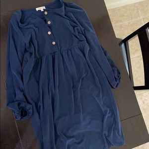 Knee Length Navy Dress with Button top